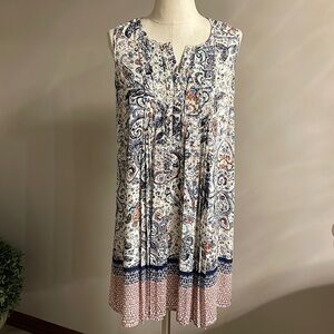 DR2 relaxed fit dress mixed floral parsley / pleated 1/4 button front flowy Med